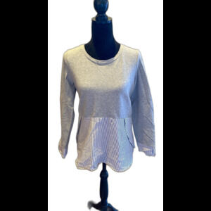 Marled Reunited Clothing Blouse size Small Gray T Shirt Top Blue White Striped